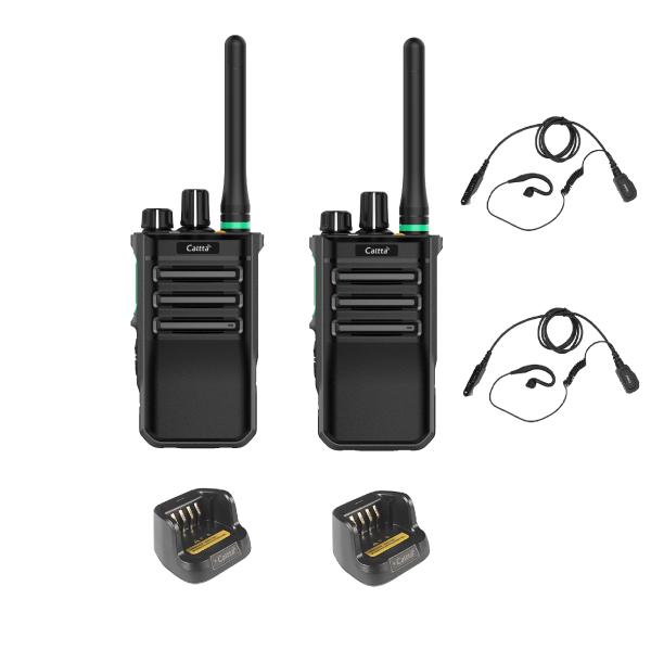 Set van 2 Caltta PH600 UHF DMR 400-470Mhz portofoons met C-ring oortje en enkelvoudige lader | PH600