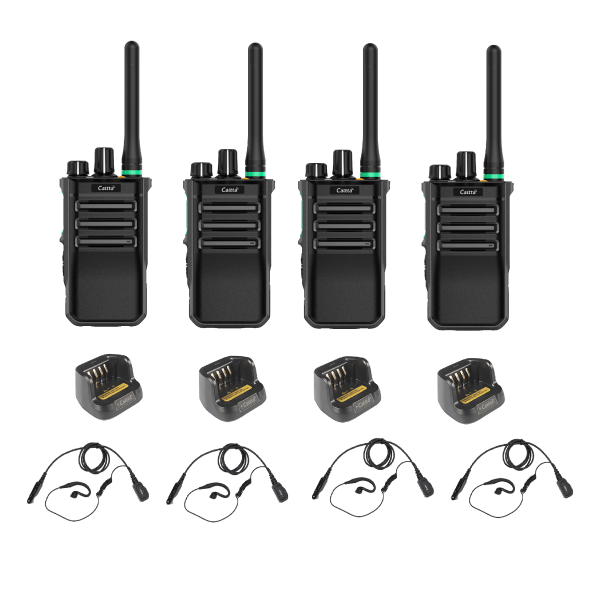 Set van 4 Caltta PH600 UHF DMR 400-470Mhz portofoons met C-ring oortje en enkelvoudige lader | PH600