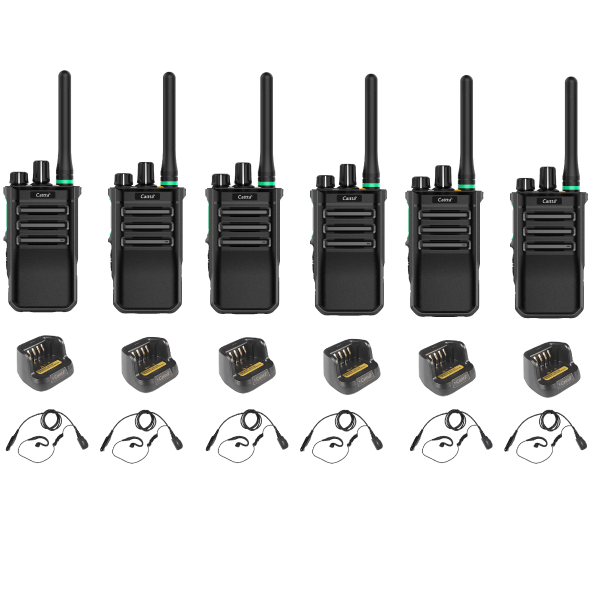 Set van 6 Caltta PH600 UHF DMR 400-470Mhz portofoons met C-ring oortje en enkelvoudige lader | PH600