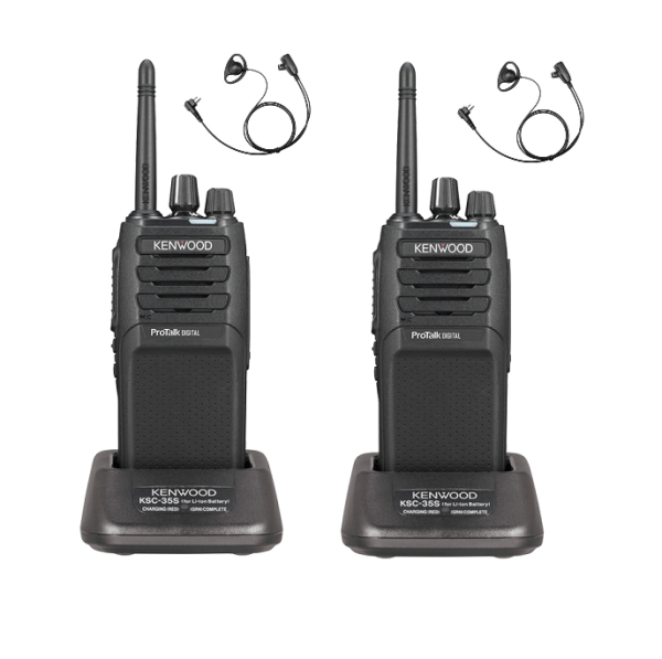 Set van 2 Kenwood ProTalk TK-3701D licentievrije PMR446-portofoons met D-vorm oortjes
