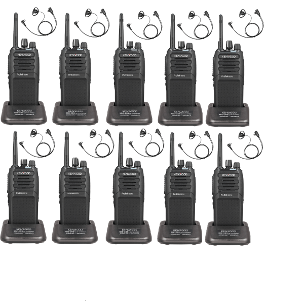 Set van 10 Kenwood ProTalk TK-3701D licentievrije PMR446-portofoons met D-vorm oortjes