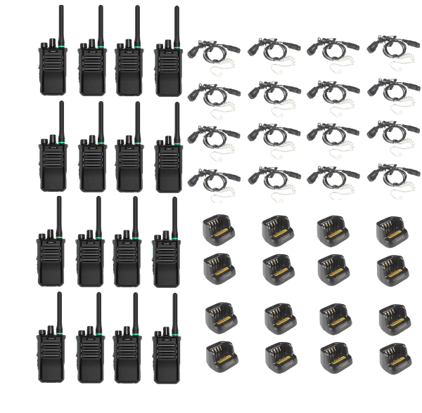 Set van 16 Caltta PH600 UHF DMR 400-470Mhz portofoons met beveiligingsoortjes en enkelvoudige laders | PH600