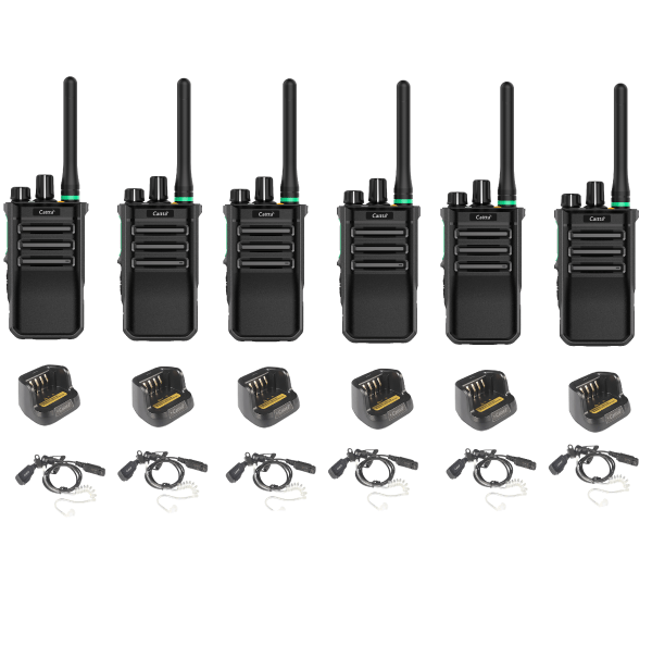 Set van 6 Caltta PH600 UHF DMR 400-470Mhz portofoons met beveiligingsoortjes en enkelvoudige laders | PH600