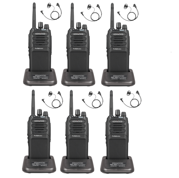 Set van 6 Kenwood ProTalk TK-3701D licentievrije PMR446-portofoons met D-vorm oortjes