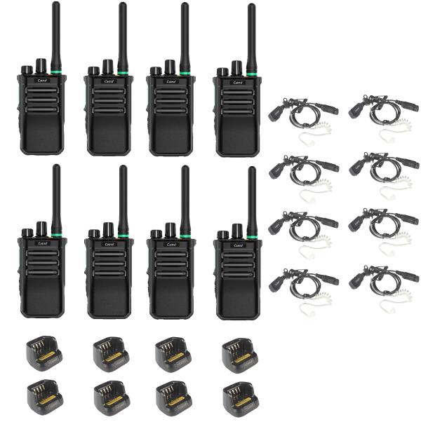 Set van 8 Caltta PH600 UHF DMR 400-470Mhz portofoons met beveiligingsoortjes en enkelvoudige laders | PH600