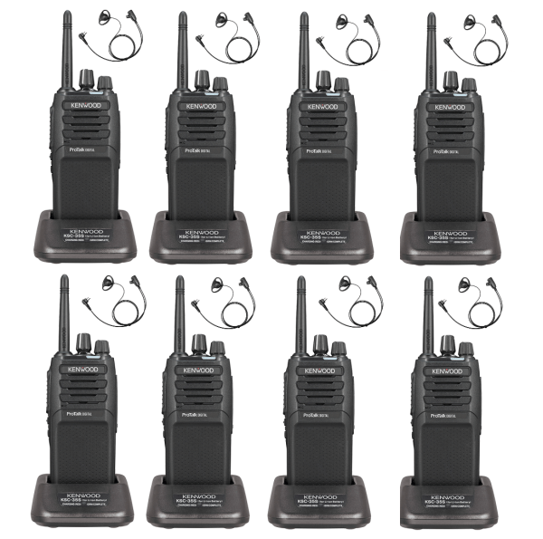 Set van 8 Kenwood ProTalk TK-3701D licentievrije PMR446-portofoons met D-vorm oortjes