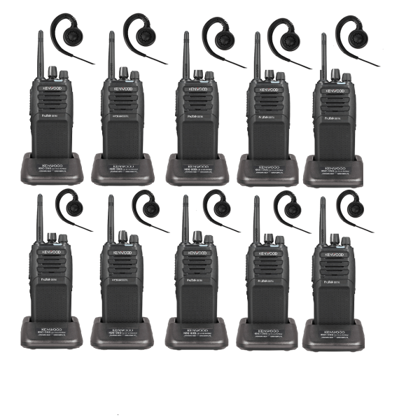 Set van 10 Kenwood ProTalk TK-3701D licentievrije PMR446-portofoons met c-oortjes