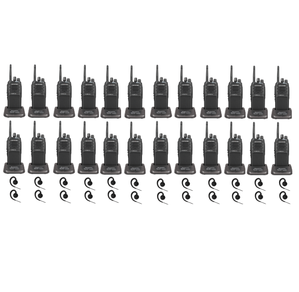 Set van 24 Kenwood ProTalk TK-3701D licentievrije PMR446-portofoon met C-ring oortjes