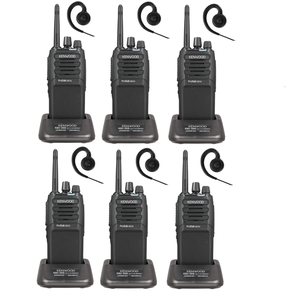 Set van 6 Kenwood ProTalk TK-3701D licentievrije PMR446-portofoons met C-ring oortjes