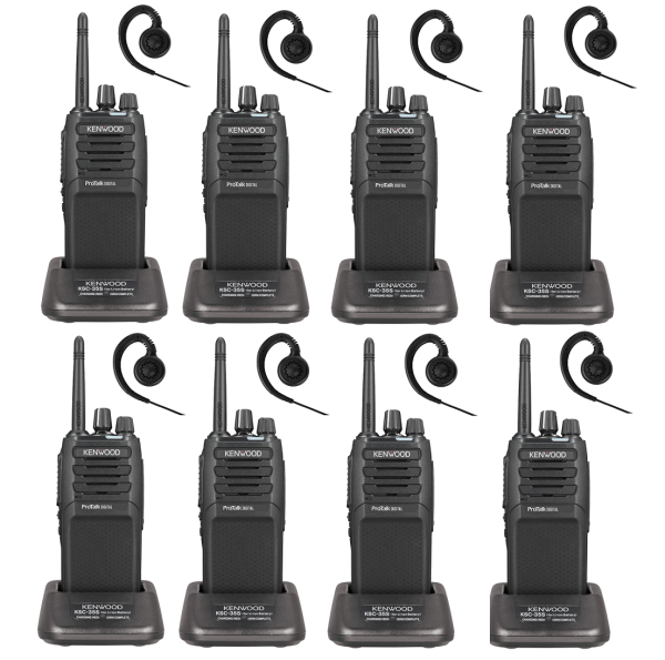 Set van 8 Kenwood ProTalk TK-3701D licentievrije PMR446-portofoons met C-ring oortjes