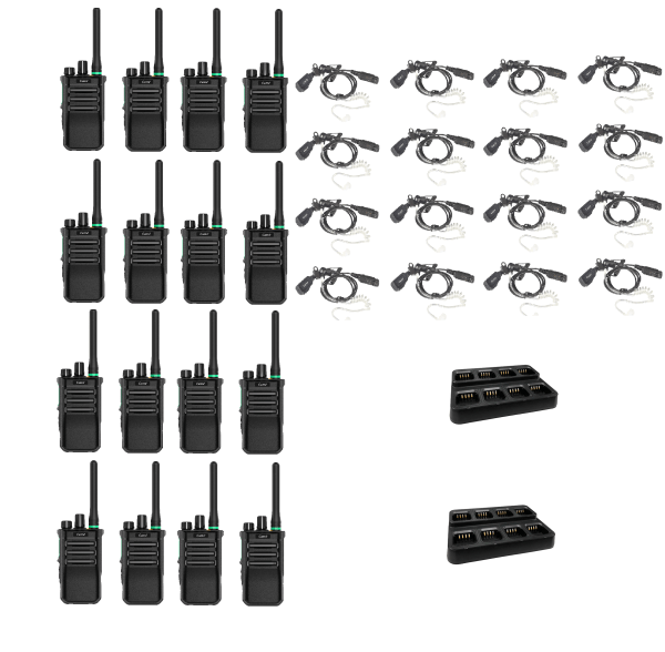 Set van 16 Caltta PH600 UHF DMR 400-470Mhz portofoons met beveiligingsoortjes en multi laders | PH600