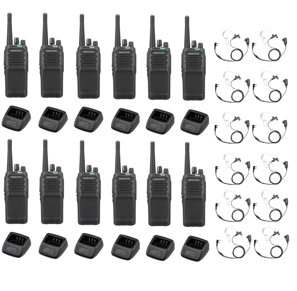 Set van 12 Kenwood NX1300DE3 DMR UHF 403-470 MHz inclusief laders en beveiligingsoortjes | NX1300DE3
