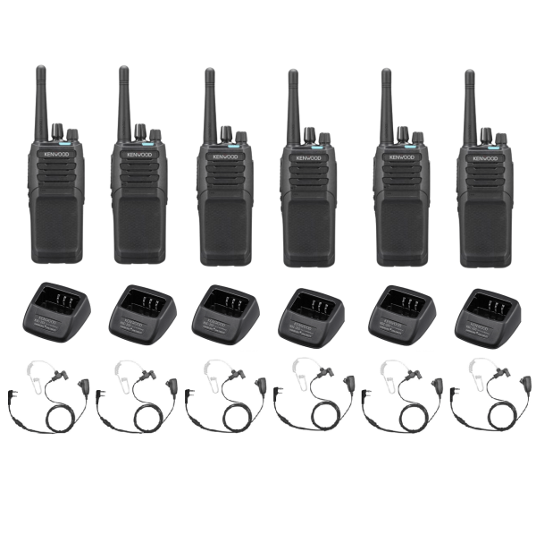 Set van 6 Kenwood NX1300DE3 DMR UHF 403-470 MHz inclusief laders en beveiligingsoortjes | NX1300DE3
