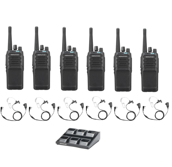 Set van 6 Kenwood NX1300NE3 NXDN UHF 403-470 MHz inclusief beveiligings oortjes en multilader frame | NX1300NE3