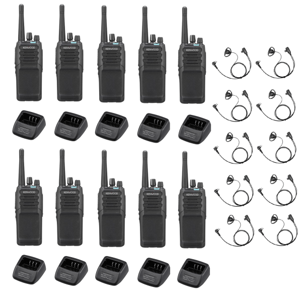 Set van 10 Kenwood NX1300 DMR UHF  403-470 MHz inclusief laders en beveiligingsoortjes D-vorm | NX1300DE3