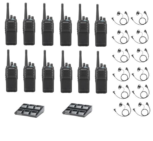 Set van 12 Kenwood NX1300DE3 DMR UHF  403-470 MHz inclusief multiladers en beveiligingsoortjes D-vorm | NX1300DE3