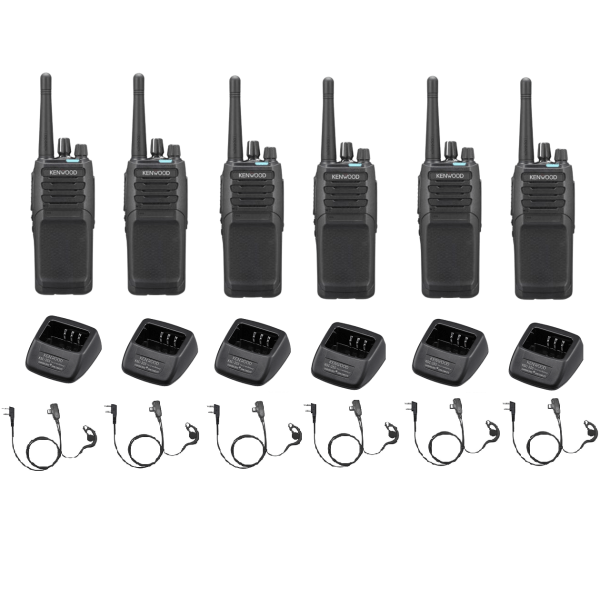 Set van 6 Kenwood NX1300NE3 NXDN UHF 403-470 MHz inclusief laders en beveiligingsoortjes C-ring | NX1300NE3