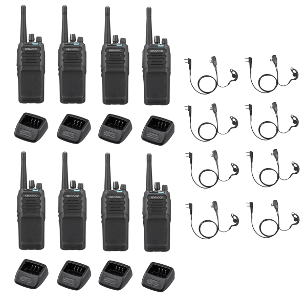 Set van 8 Kenwood NX1300NE3 NXDN UHF 403-470 MHz inclusief laders en beveiligingsoortjes C-ring | NX1300NE3