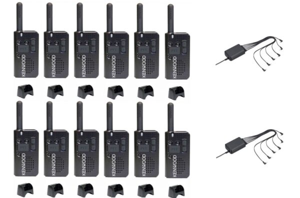 Set van 12 Kenwood PKT-23E vergunningsvrij met laders en multilader adapter KSC44 | PKT-23