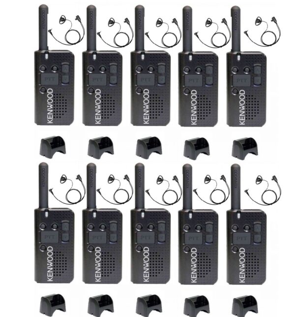 Set van 10 Kenwood PKT-23E vergunningsvrij met laders en D-vorm oortjes | PKT-23