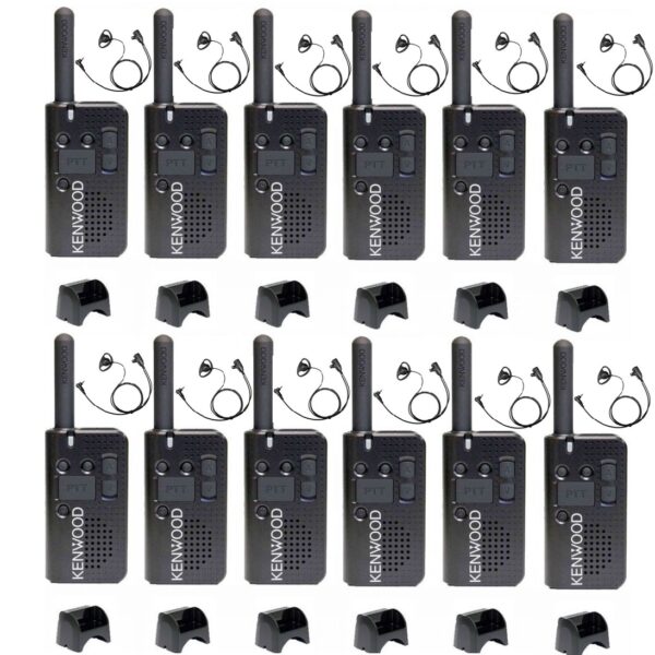 Set van 12 Kenwood PKT-23E vergunningsvrij met laders en D-vorm oortjes | PKT-23