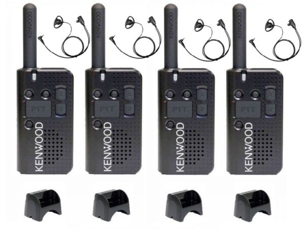 Set van 4 Kenwood PKT-23E vergunningsvrij met laders en D-vorm oortjes | PKT-23