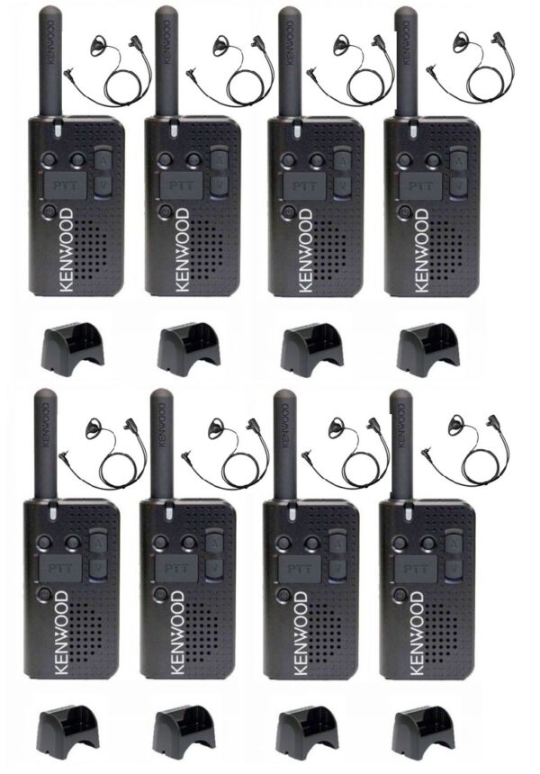 Set van 8 Kenwood PKT-23E vergunningsvrij met laders en D-vorm oortjes | PKT-23
