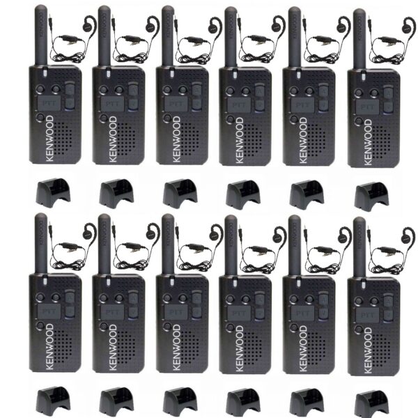 Set van 12 Kenwood PKT-23E vergunningsvrij met laders en KHS-34 oortjes | PKT-23