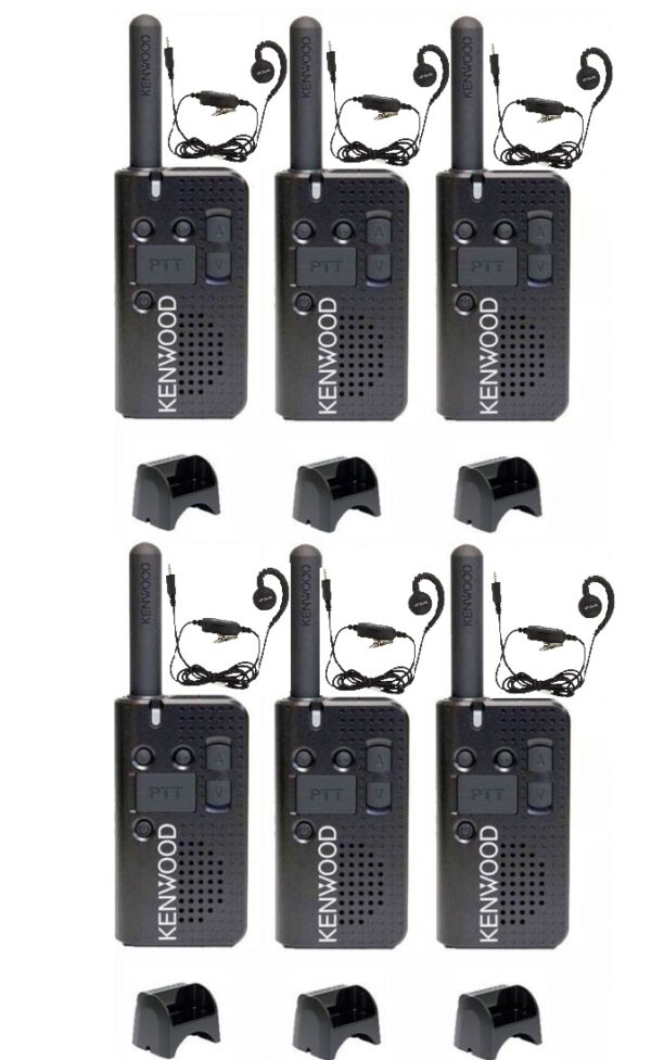 Set van 6 Kenwood PKT-23E vergunningsvrij met laders en KHS-34 oortjes | PKT-23