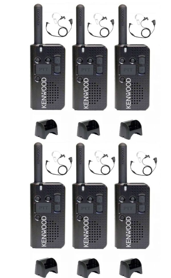 Set van 6 Kenwood PKT-23E vergunningsvrij met laders en security oortjes | PKT-23