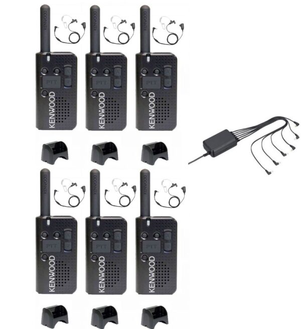 Set van 6 Kenwood PKT-23E vergunningsvrij met multilader adapter KSC44 en security oortjes | PKT-23