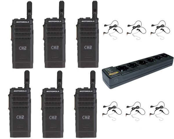Set van 6 Motorola SL1600 UHF DMR met multilader en beveiligings oortjes | SL1600