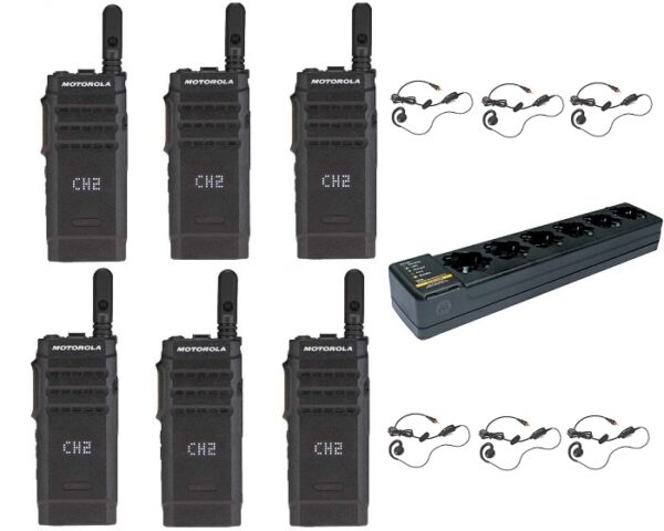 Set van 6 Motorola SL1600 UHF DMR met multilader en C-ring oortjes | SL1600