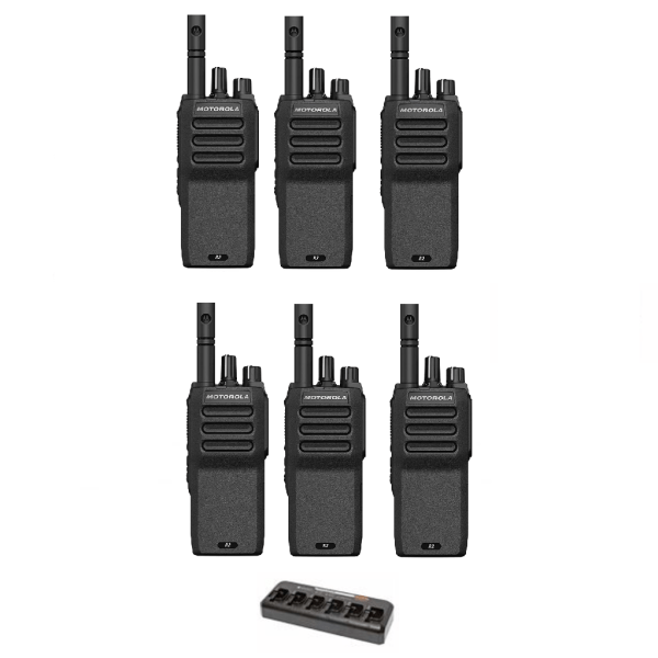Set van 6 Motorola R2 UHF analoge portofoons inclusief multilader | R2