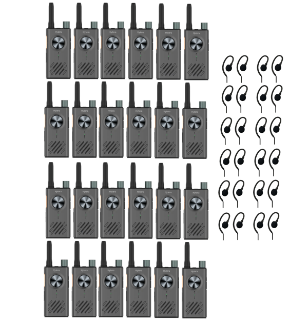 Set van 24 Hytera S1 licentievrije 446-portofoons met C-ring oortjes | S1 grijs