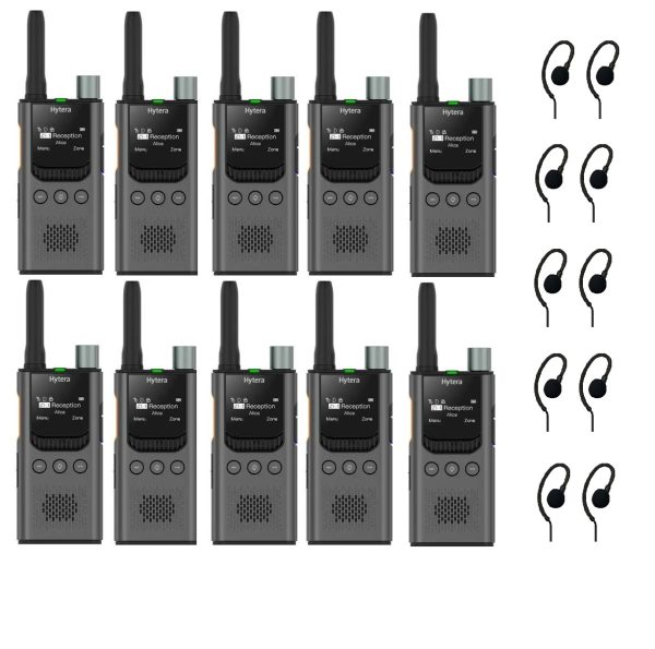 Set van 10 Hytera S1 PRO licentievrije 446-portofoons met C-ring oortjes | S1 PRO grijs