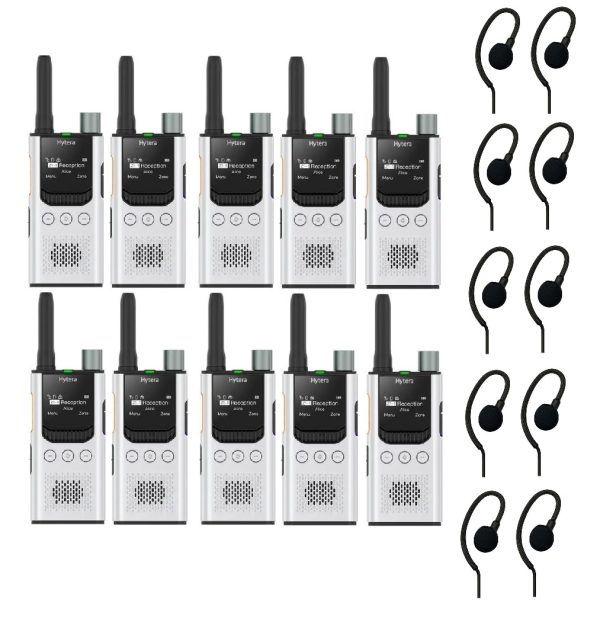 Set van 10 Hytera S1 PRO licentievrije 446-portofoons met C-ring oortjes | S1 PRO wit
