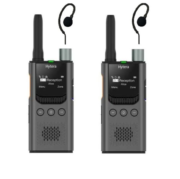 Set van 2 Hytera S1 PRO licentievrije 446-portofoons met C-ring oortjes | S1 PRO grijs