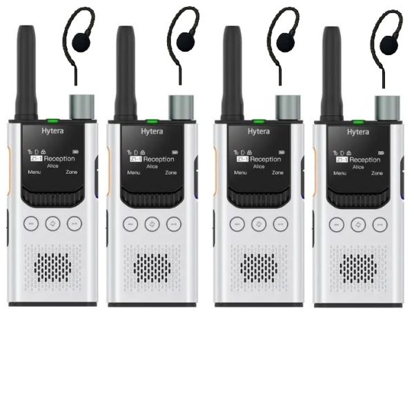 Set van 4 Hytera S1 PRO licentievrije 446-portofoons met C-ring oortjes | S1 PRO wit