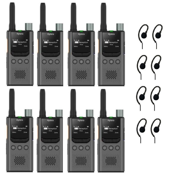 Set van 8 Hytera S1 PRO licentievrije 446-portofoons met C-ring oortjes | S1 PRO grijs