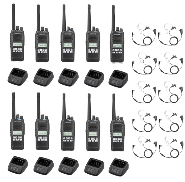 Set van 10 Kenwood NX1300DE2 DMR UHF 403-470 MHz inclusief laders en beveiligingsoortjes | NX1300DE2
