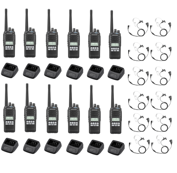 Set van 12 Kenwood NX1300DE2 DMR UHF 403-470 MHz inclusief laders en beveiligingsoortjes | NX1300DE2