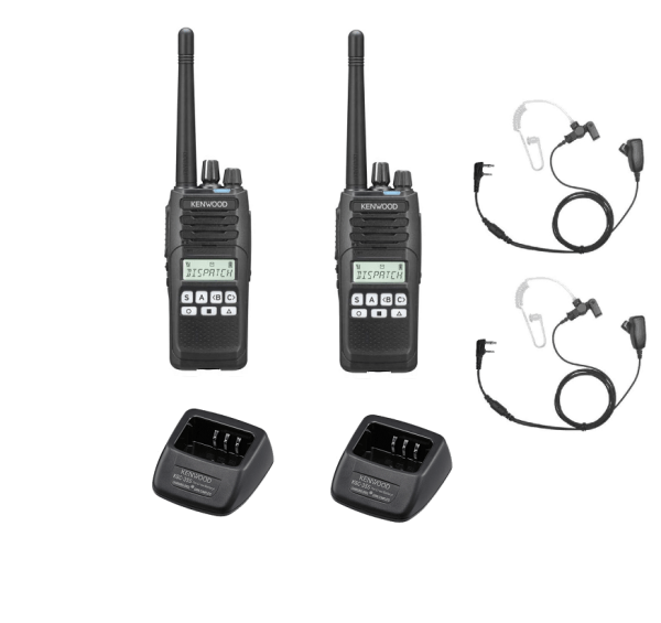 Set van 2 Kenwood NX1300DE2 DMR UHF 403-470 MHz inclusief laders en beveiligingsoortjes | NX1300DE2