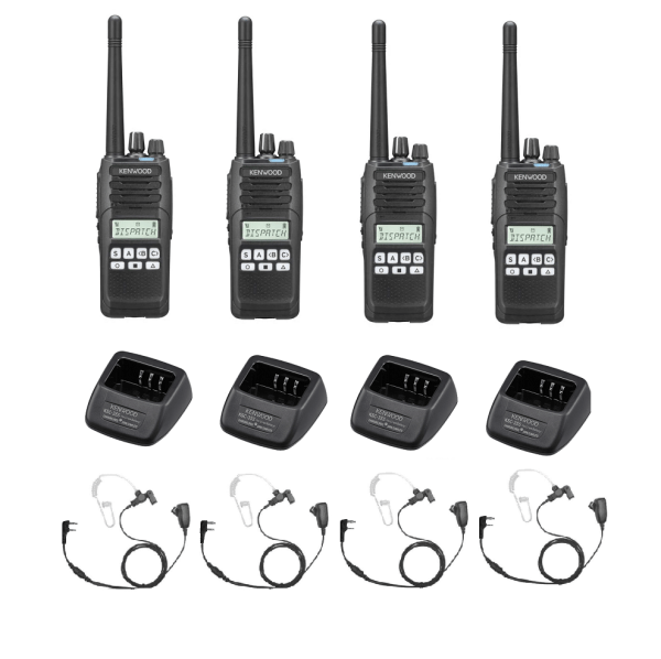 Set van 4 Kenwood NX1300DE2 DMR UHF 403-470 MHz inclusief laders en beveiligingsoortjes | NX1300DE2