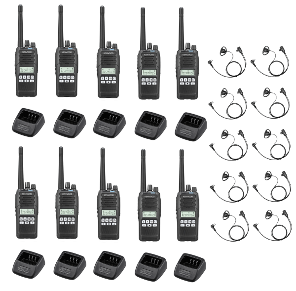 Set van 10 Kenwood NX1300DE2 DMR UHF 403-470 MHz inclusief laders en D-vorm oortjes | NX1300DE2