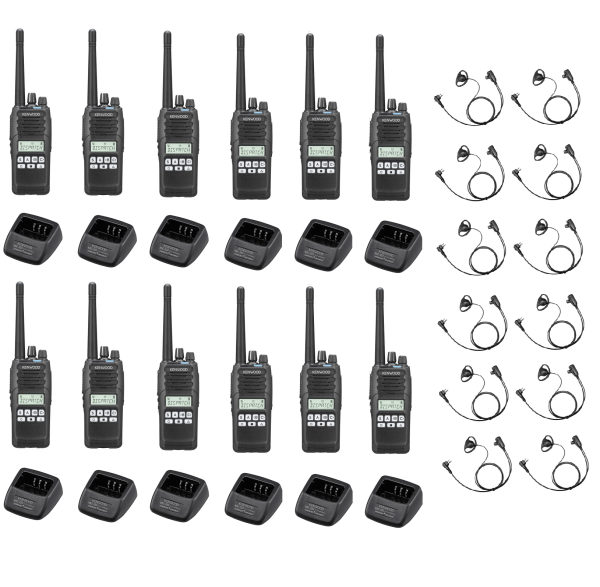 Set van 12 Kenwood NX1300DE2 DMR UHF 403-470 MHz inclusief laders en D-vorm oortjes | NX1300DE2