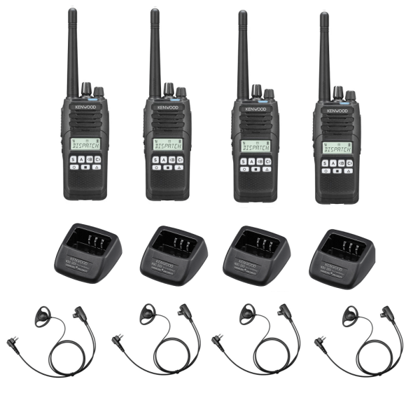 Set van 4 Kenwood NX1300DE2 DMR UHF 403-470 MHz inclusief laders en D-vorm oortjes | NX1300DE2