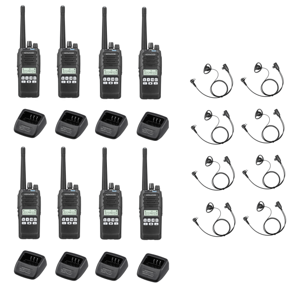 Set van 8 Kenwood NX1300DE2 DMR UHF 403-470 MHz inclusief laders en D-vorm oortjes | NX1300DE2