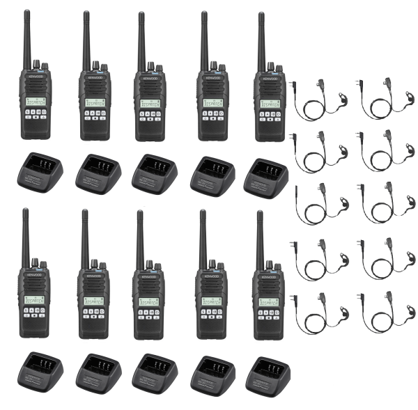 Set van 10 Kenwood NX1300DE2 DMR UHF 403-470 MHz inclusief lader en beveiligingsoortje C-ring | NX1300DE2