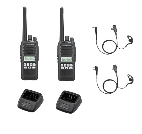 Set van 2 Kenwood NX1300DE2 DMR UHF 403-470 MHz inclusief lader en beveiligingsoortje C-ring | NX1300DE2